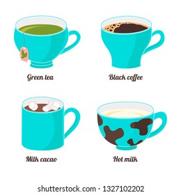 Hot drinks. Set of isometric vector icons.