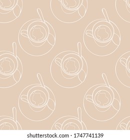 Hot drinks. Tea cup and coffee mug. Seamless vector pattern (background). Cartoon print.