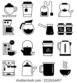 Hot drinks vector icon set. coffee illustration sign collection. tea symbol.