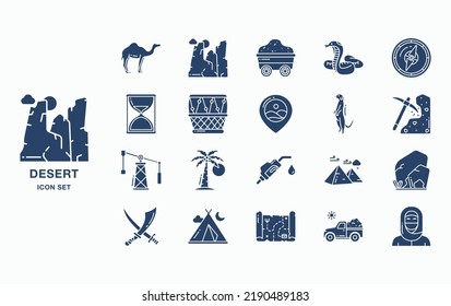 Hot and dry desert icon set
