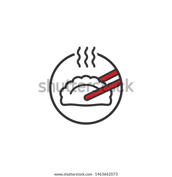 輪にした熱い団子と箸 レストランのロゴ用の蒸した薄い和またはまんイラスト 日本 韓国 中国 アジアのレストランのアジア料理のアイコン 伝統的な食べ物を食べる餃子 のベクター画像素材 ロイヤリティフリー