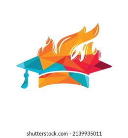Hot education vector logo design. Graduation caps with fire icon vector design.	