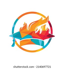 Hot education vector logo design. Graduation caps with fire icon vector design.	