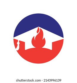 Hot Education, Vektorlogo-Design. Graduationskappen mit Feuersymbol-Vektordesign.	