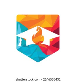 Diseño del logotipo del vector de educación en caliente. Tapas de graduación con diseño vectorial de icono de fuego.	