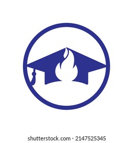 Hot education vector logo design. Graduation caps with fire icon vector design.	
