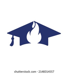 Diseño del logotipo del vector de educación en caliente. Tapas de graduación con diseño vectorial de icono de fuego.	