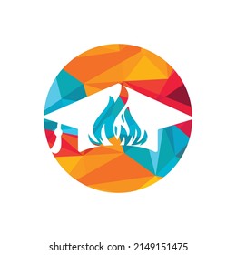 Hot education vector logo design. Graduation caps with fire icon vector design.	
