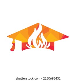 Hot education vector logo design. Graduation caps with fire icon vector design.	