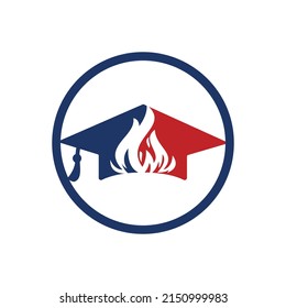Hot education vector logo design. Graduation caps with fire icon vector design.	