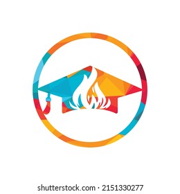 Hot education vector logo design. Graduation caps with fire icon vector design.	