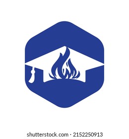 Hot education vector logo design. Graduation caps with fire icon vector design.	