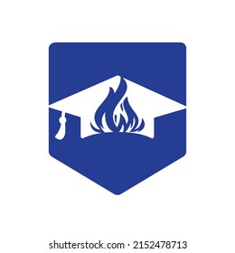 Diseño del logotipo del vector de educación en caliente. Tapas de graduación con diseño vectorial de icono de fuego.	