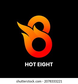 Hot Eight logo design template. Abstract digit 8 with flame. Stock vector illustration.