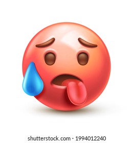 Hot Emoji. Overheated Emoticon, Red Face With Tongue Stuck Out 3D Stylized Vector Icon