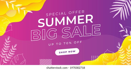 Hot End of Summer Sale banner. Trendy texture. Season vocation, weekend, holiday logo. Summer Time Wallpaper. Happy shiny Day. Modern vector Lettering. Fashionable styling banner background