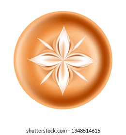 Hot energetic drink coffee foam flower drawing bud with petals vector isolated object creative presentation cafe or restaurant beverage cup top view americano with milk or latte cappuccino or mocha