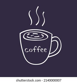 Hot espresso coffee cup on a black board background hand drawn doodle line chalk sketch vector icon