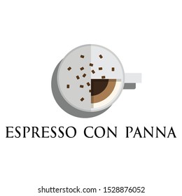 Hot Espresso con panna coffee in top view flat design illustration on white background