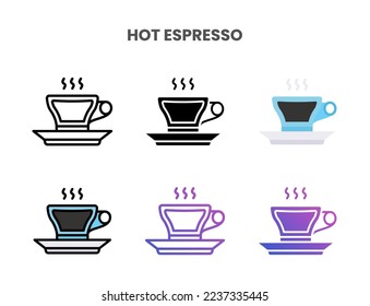 Hot Espresso icons vector illustration set line, flat, glyph, outline color gradient. Great for web, app, presentation and more. Editable stroke and pixel perfect.