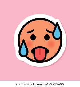 hot face emoji sticker, overheat cute sticker on pink background, vector design element