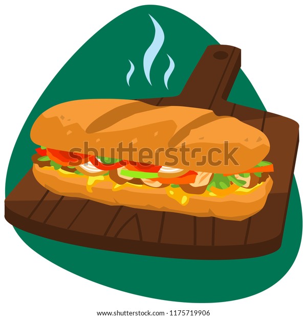 Hot Fajita Sandwich French Baguette Salad Stock Vector Royalty Free