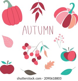 Hot Fall Pumpkins, Apples and Leaves Colorful Vector Illustrations