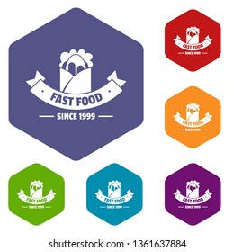 Hot fast food icons vector colorful hexahedron set collection isolated on white 