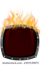 Un escudo de fuego caliente con el concepto de llama de fuego o llama