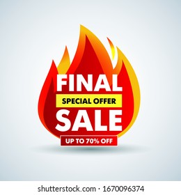 Hot Final sale banner, special offer up to 70% off. Isolated Vector illustration.