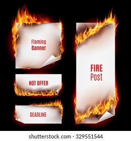 Hot fire banners set with orange flames for your design