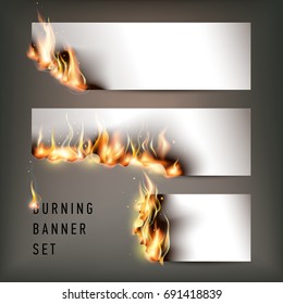 Hot Fire Banners Set With Orange Flames For Your Design