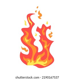 Hot fire, blazing, burning, wildfire, bonfire, igniting, campfire, spread. Vector illustration for warning, danger, accident, fireplace