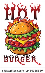 Hot Fire Burger Vector Design.