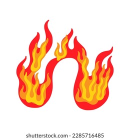 Hot fire flame. Heat fireflame icon, smoke and energy, orande or red light symbol, magic explosion, yellow sparkle sign, fuel bonfire or campfire, temperature. Vector cartoon illustration