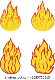 Hot fire flame icon clipart set. campfire and bonfire flames symbols pack . Set of bright burning flame and bonfire icons and logo design elements. Collection of simple fire warning signs .