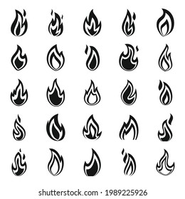 Iconos encendidos de llama caliente. Conjunto simple de iconos vectores de llama de fuego caliente para diseño web sobre fondo blanco