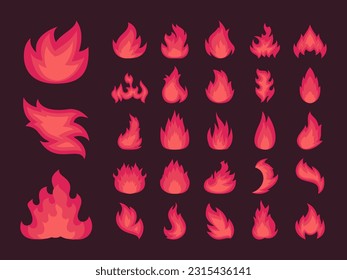 hot fire and flames in simple flat style