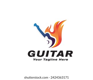 hot fire guitarra música logo icono símbolo diseño plantilla ilustración inspiración