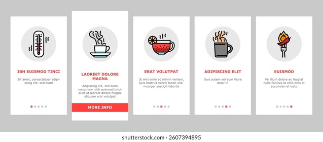 hot fire lable flame tag onboarding mobile vector. red sale, price offer, heat promotion, text clearance, discount business, modern hot fire lable flame tag Illustrations