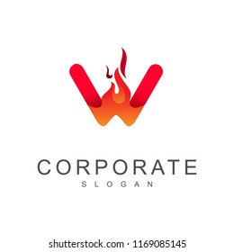 hot fire letter w logo design template