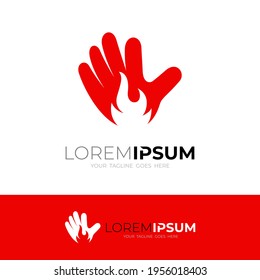 Logo de Hot Fire y plantilla de diseño de personas de mano, logos rojos