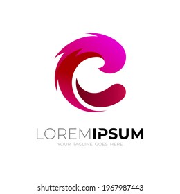 Logotipo de incendio en caliente e ilustración de diseño del logotipo de la letra C, color rojo