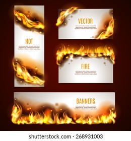 Hot fire strategic advertisement banners set for customers attraction to seasonal discount sales abstract isolated vector illustration