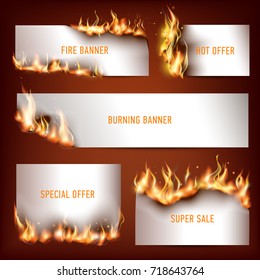 Hot fire strategic advertisement banners set for customers attraction to seasonal discount sales