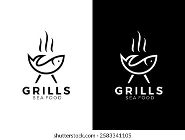 hot fish grill bbq logo vector design concept