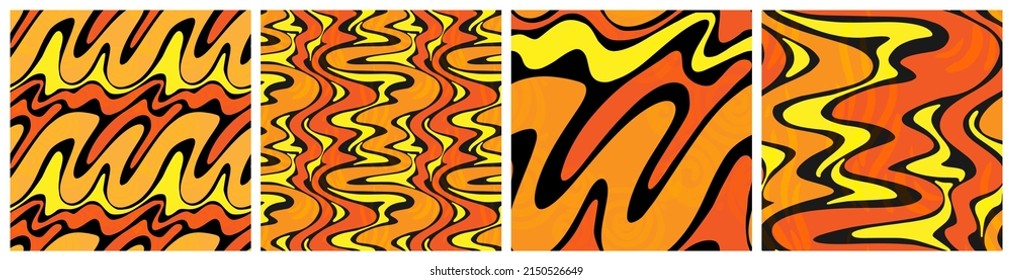 Llama caliente, textura de la onda de lava efecto de la onda de onda sin fisuras, fijada en colores naranja fuego, amarillo y negro. Estilo cómic de fondo vectorial abstracto con ondas.