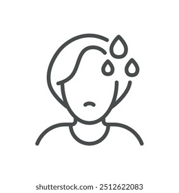 Hot Flashes Icon. Simple Line Illustration of a Person Sweating, Representing Menopause Symptoms and Hormonal Changes.