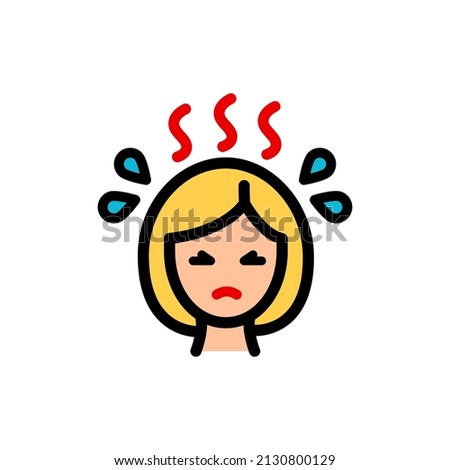 Hot flashes and sweating color icon. Panic attack symptom. Pms or menopause symptoms. High temperature and perspiration. Line customizable illustration.