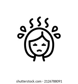 Hot Flashes And Sweating Linear Icon. Panic Attack Symptom. Pms Or Menopause Symptoms. High Temperature And Perspiration. Line Customizable Illustration. Vector Isolated Outline Drawing.